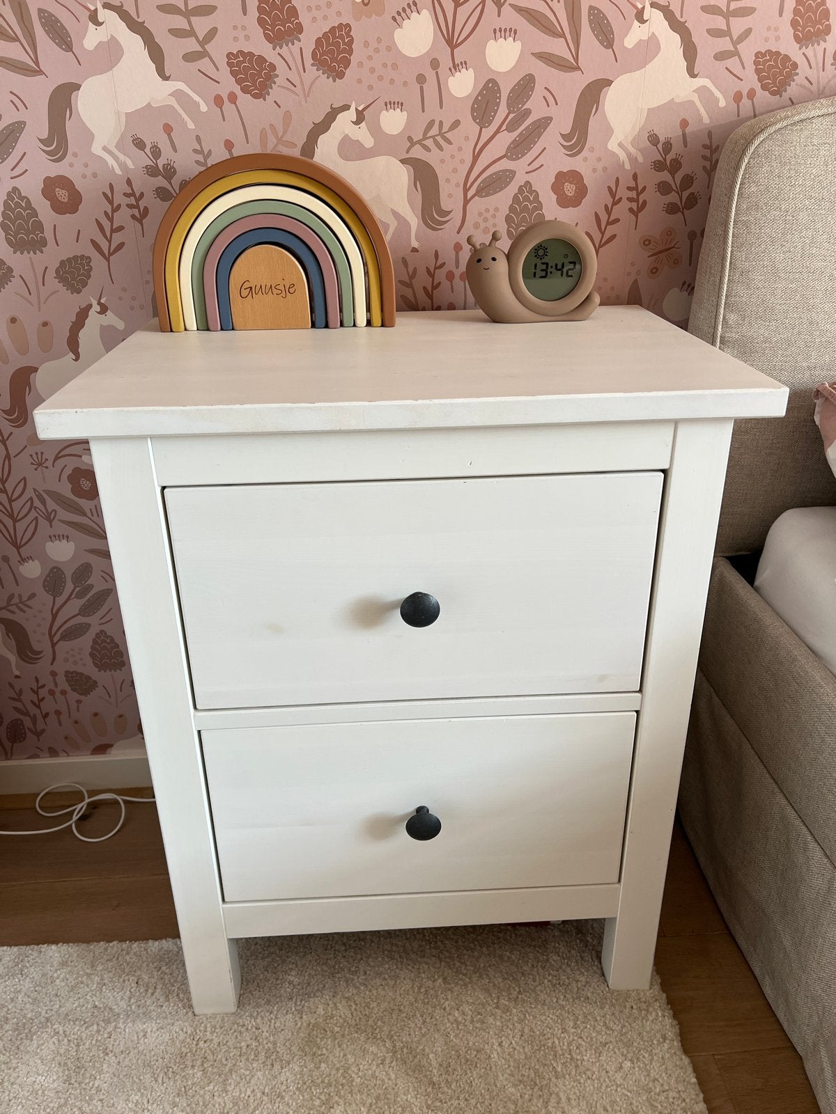 IKEA HEMNES nachtkast/ladekast, wit gebeitst, Huis en Inrichting, Ophalen, Gebruikt, 55 tot 70 cm, 45 tot 65 cm
