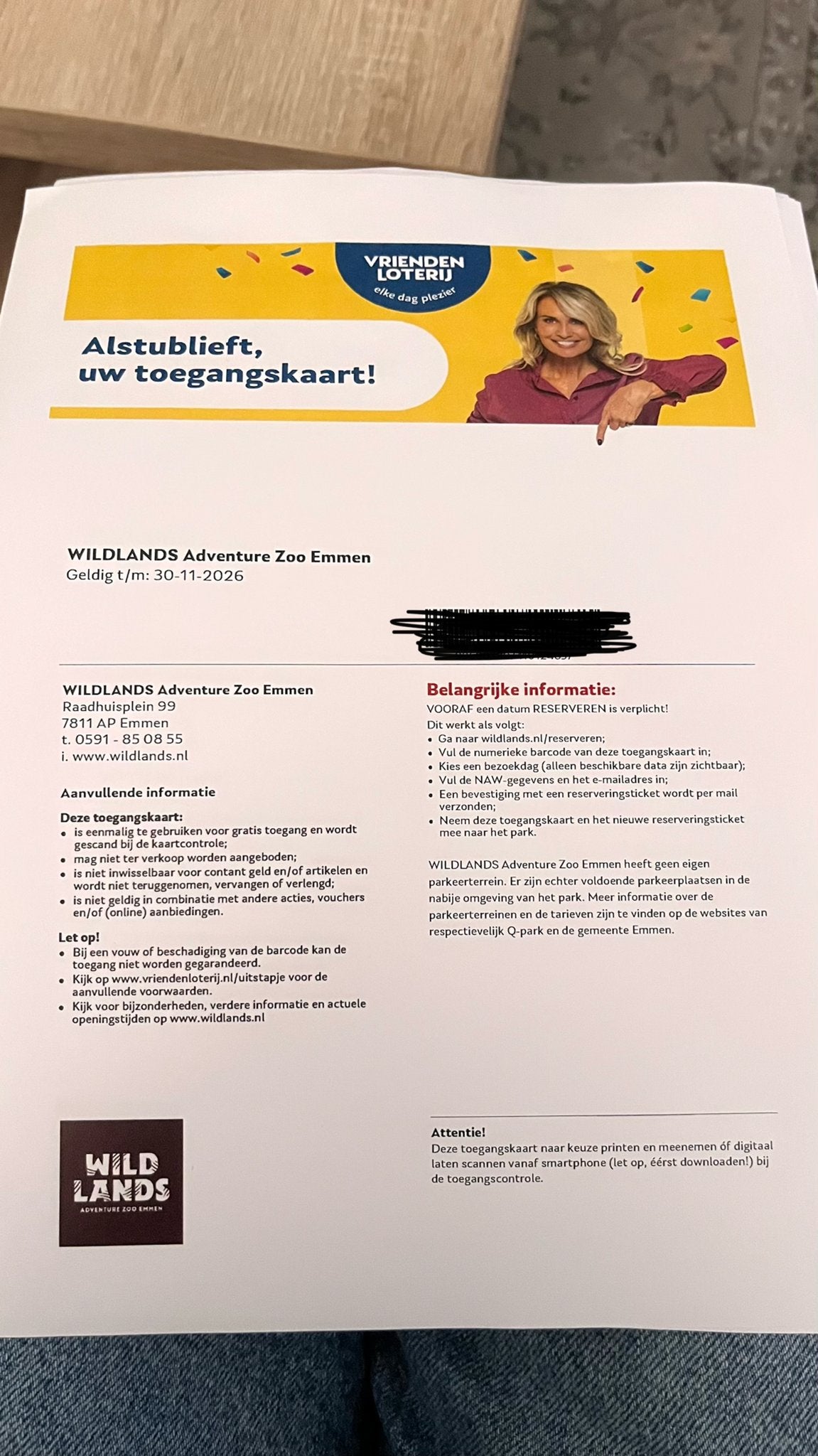 4 tickets - Wildlands Adventure Zoo Emmen, Tickets en Kaartjes, Drie personen of meer, Ticket of Toegangskaart