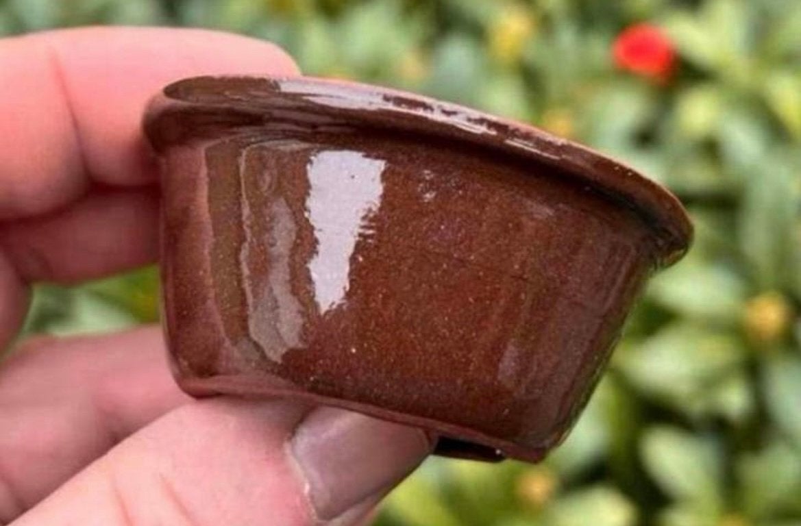 Bonsai Mame pot rond handgemaakt bruin geglazuurd 6,5x3, Tuin en Terras, Bloempotten, Rond, Nieuw, Ophalen of Verzenden, Aardewerk