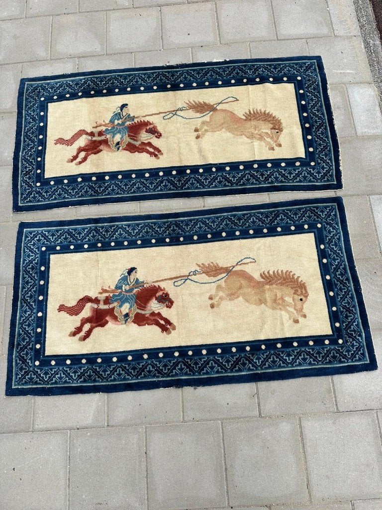Set van2 Chinese wandtapijten – 15276 cm – De Gouden Hengst, 100 tot 150 cm, Wol, NA, NA