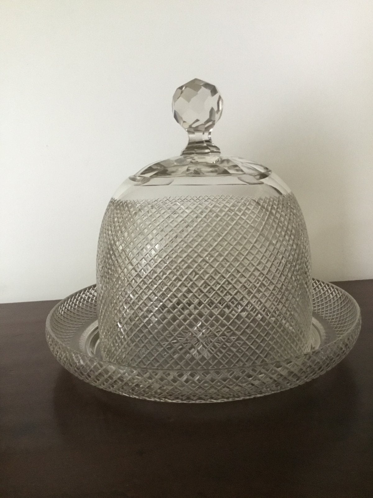 Antieke Kristallen Kaasstolp met Diamantpatroon, Antiek en Kunst, Ophalen of Verzenden