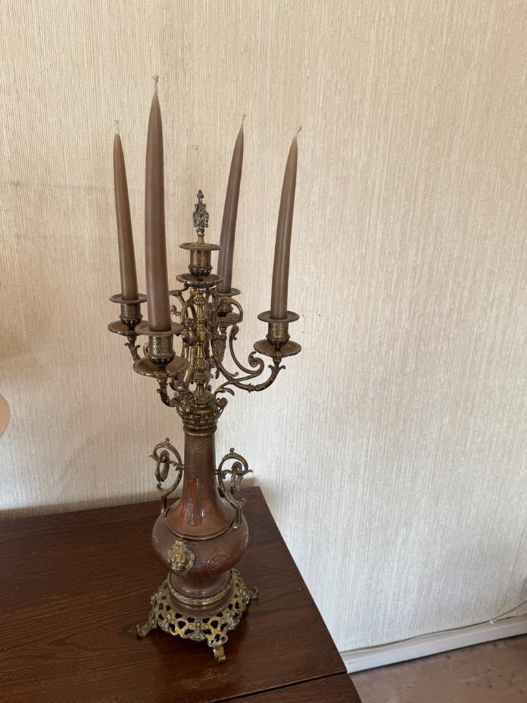 Antieke bronzen kandelaar met 5 armen, Antiek en Kunst, Antiek | Kandelaars, Ophalen, Koper of Brons