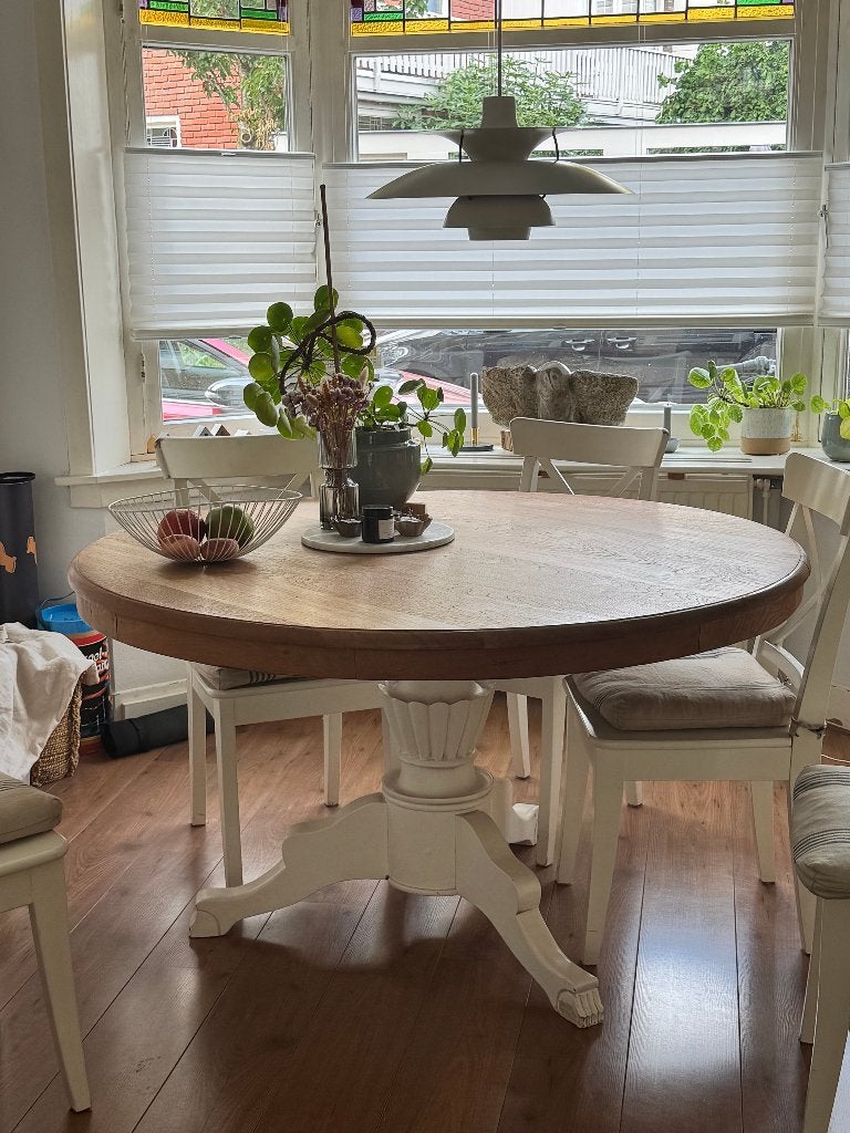 Ronde houten eettafel, Ophalen, Gebruikt, Klassiek, Vijf personen of meer