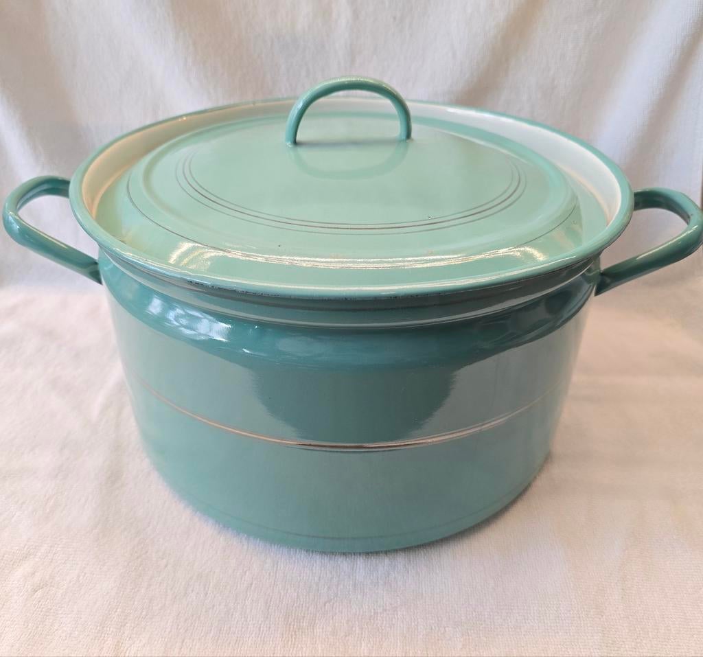 Emaille grote mintgroene pan. Voor de echte verzamelaar!, Antiek en Kunst, Antiek | Emaille, Ophalen of Verzenden
