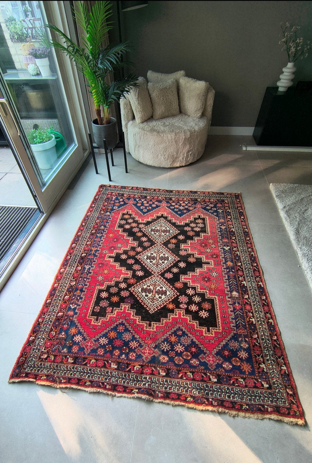 Vintage handgeknoopt Perzisch tapijt 165x215cm, Ophalen, Gebruikt, Rechthoekig, 200 cm of meer