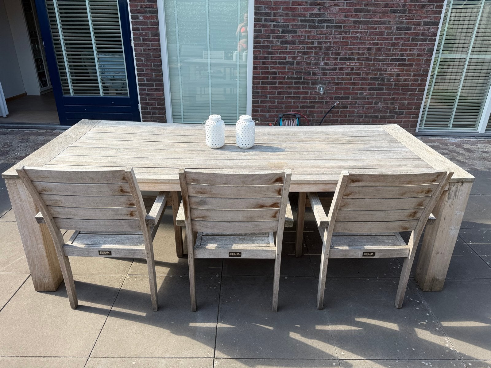 ROUGH Teakhouten Tuinset - Tafel met Bank en Stoelen, Ophalen, Gebruikt, 6 zitplaatsen, Teakhout