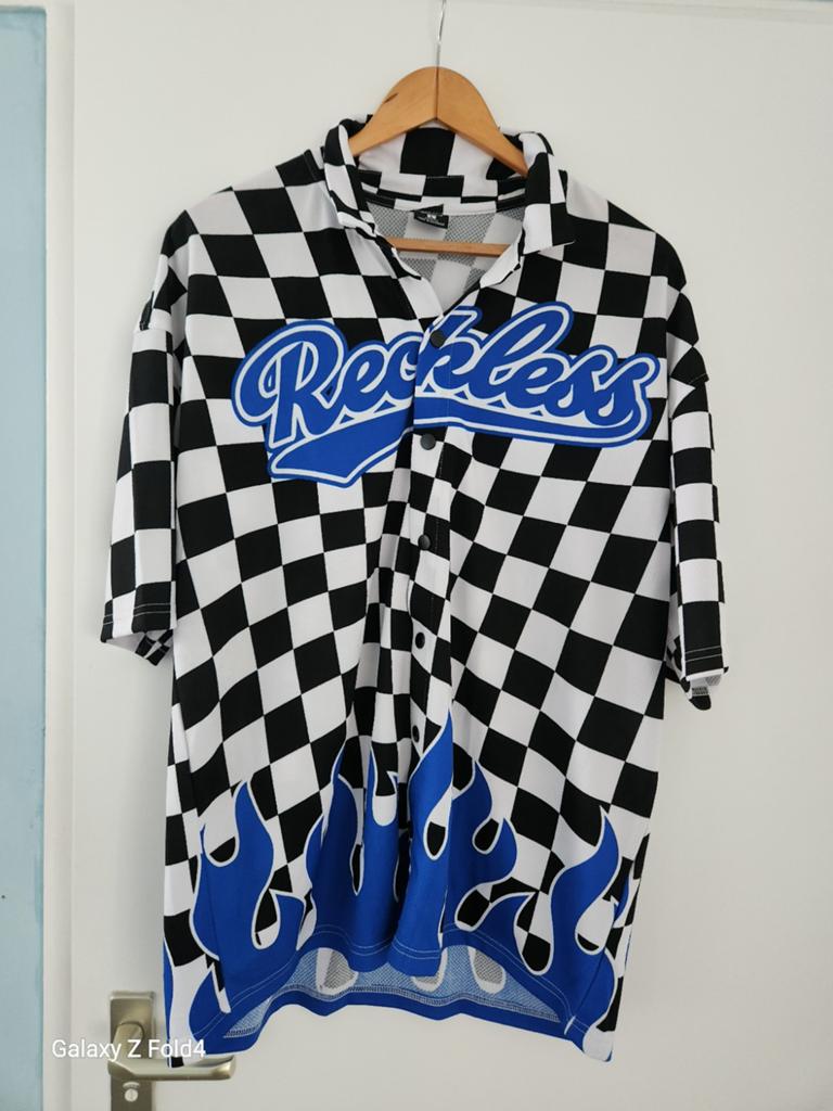 Tshirt Reckless Geruit met Vlammen print maat L, Ophalen, Maat 52/54 (L), Reckless, Zwart