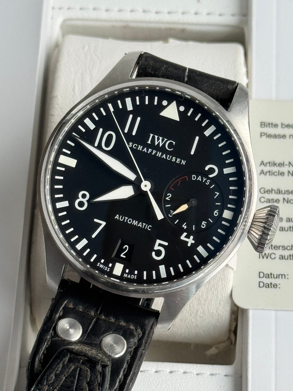 Horloge IWC Big Pilot 7 days, Ophalen of Verzenden, Zo goed als nieuw, Leer, Overige merken