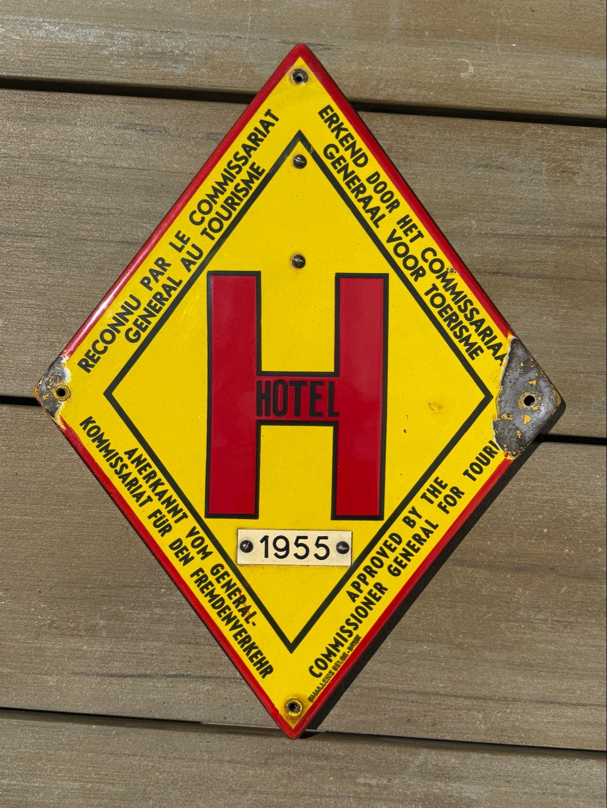 Emaille Reclamebord Belgisch Hotel 1955, Ophalen of Verzenden, Reclamebord