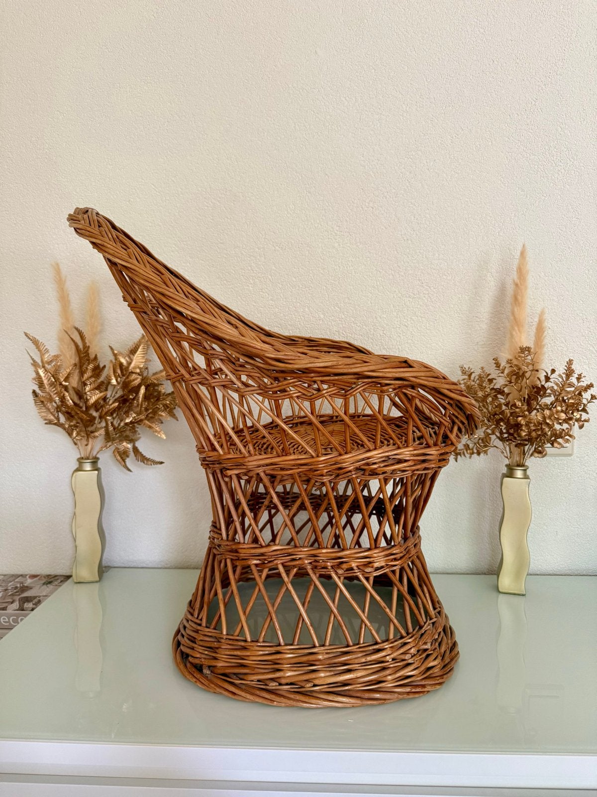 Vintage Rotan Kinderstoeltje Jaren 60/70 Trompetvoet, Kinderen en Baby's, Kinderstoelen, Ophalen of Verzenden, Gebruikt, Overige typen