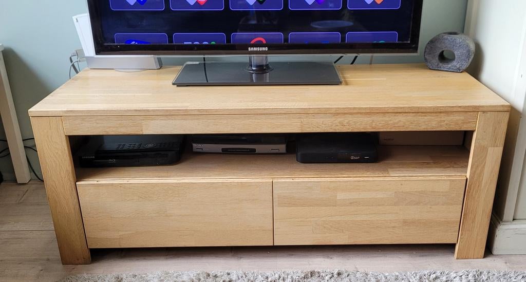 TV-meubel van hout met 2 lades., Ophalen, 100 tot 150 cm, Minder dan 100 cm, 25 tot 50 cm