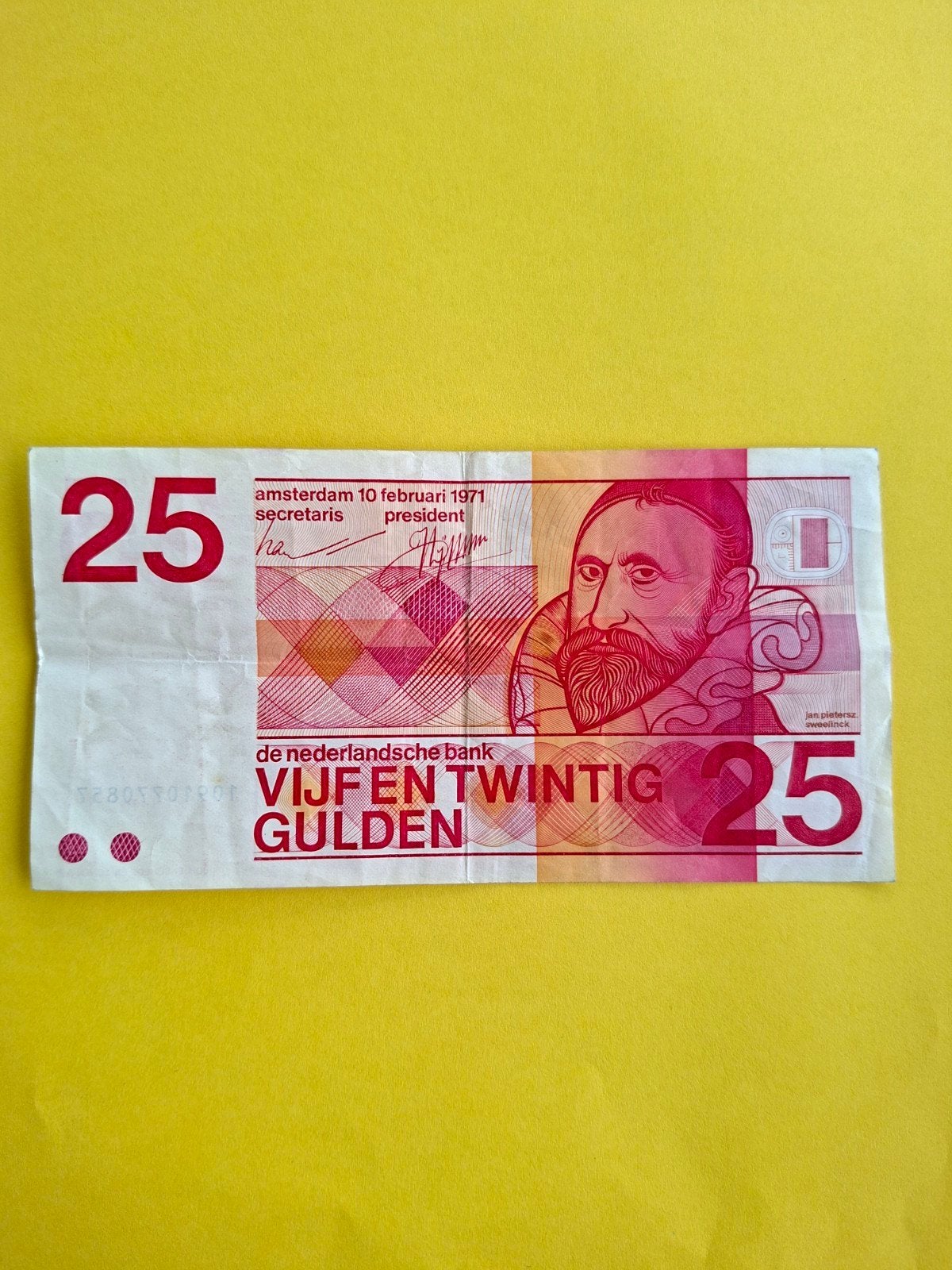 25 gulden Sweelinck uit 1971 in ZF+
Serie nummer 10910770857, Ophalen of Verzenden, 25 gulden, Los biljet
