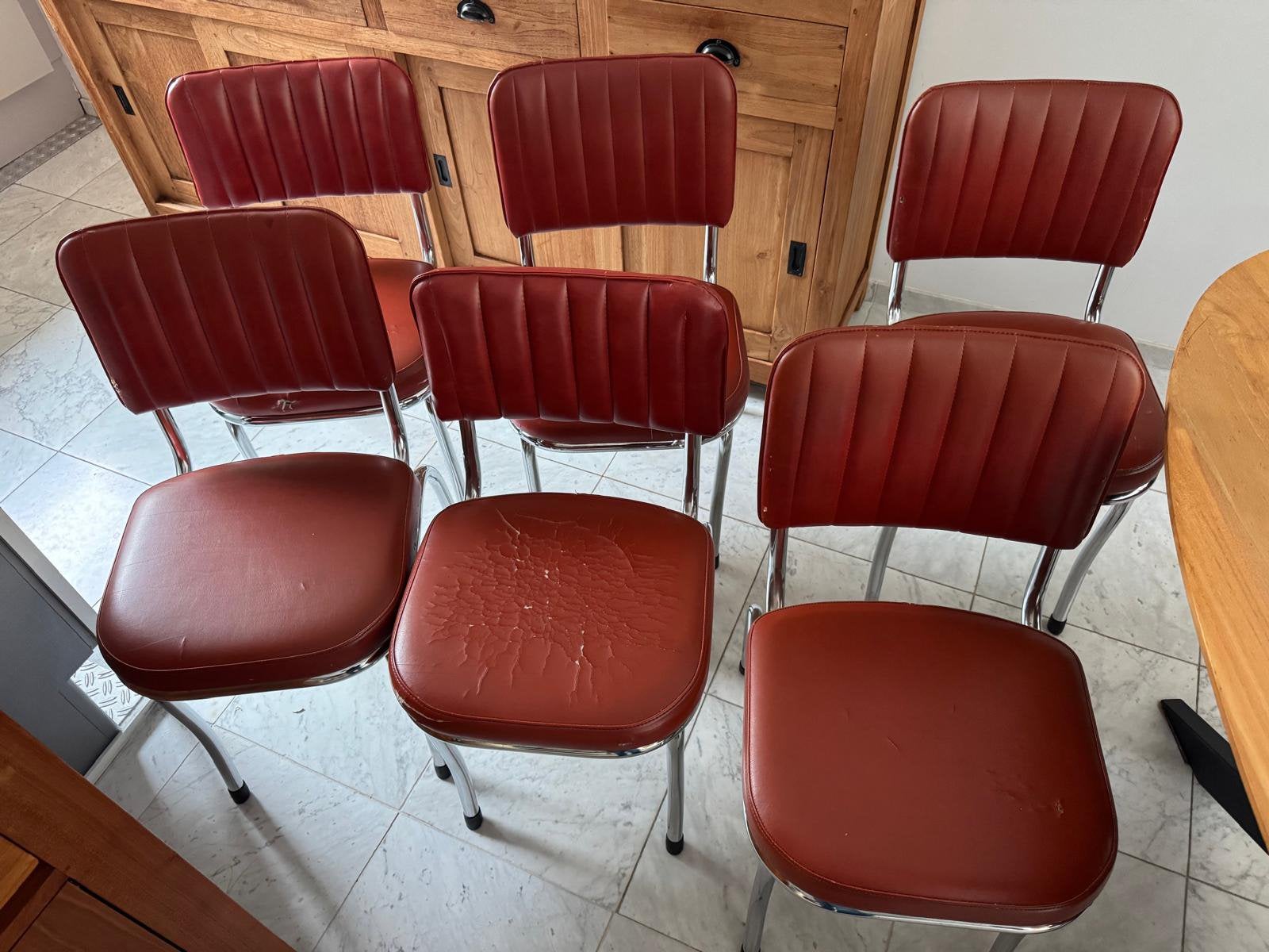 Te koop, 8 vintage eetkamer stoelen., Ophalen, Kunststof, Gebruikt, Vintage