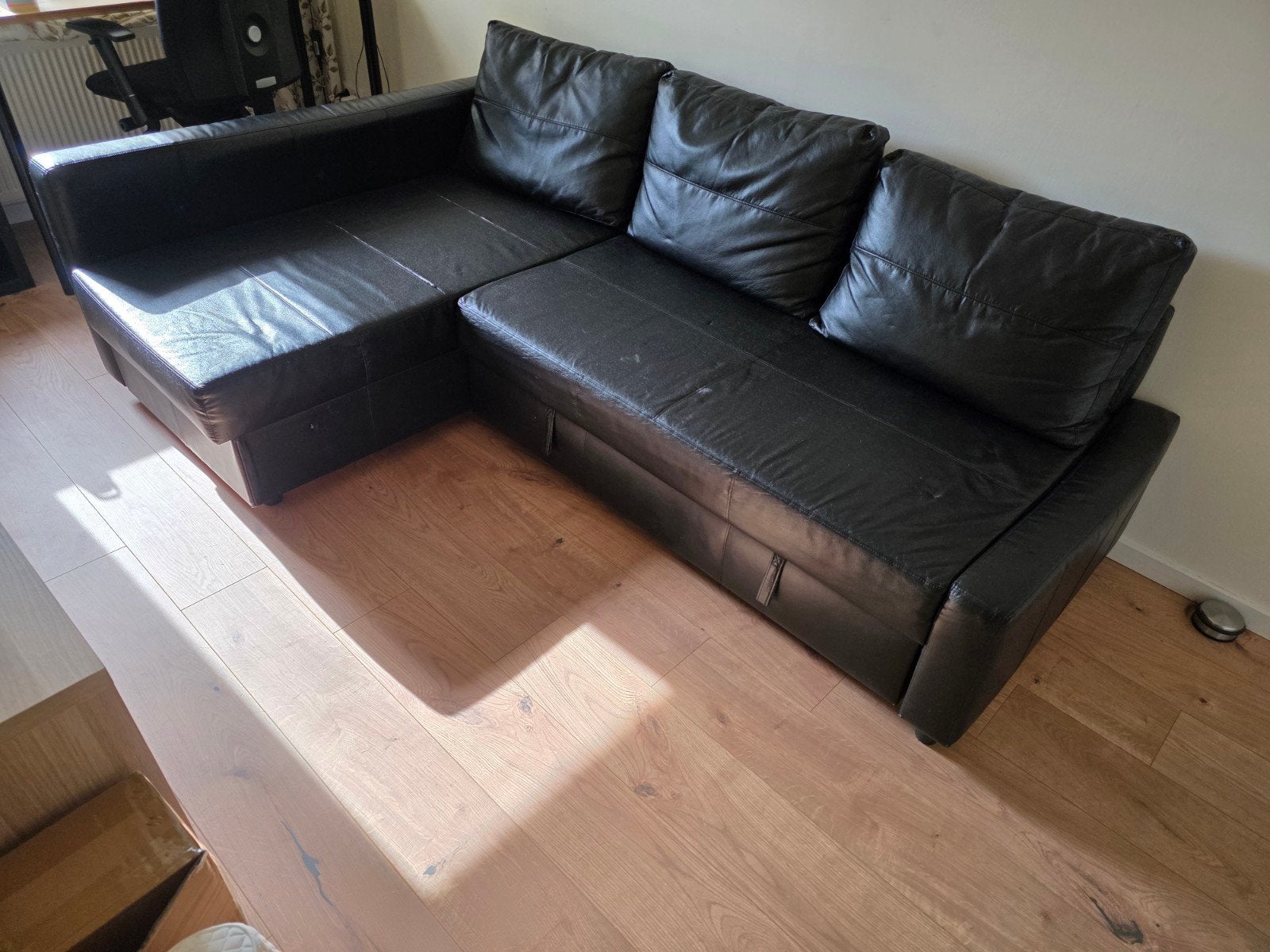 Ikea Friheten bedbank met opbergruimte - Zwart, Ophalen, Gebruikt, Zwart, Tweepersoons