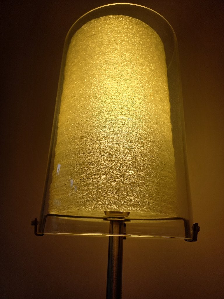 Prachtige staande lamp glas en RVS, Huis en Inrichting, Lampen | Vloerlampen, Ophalen, Gebruikt, E27 (groot), Glas