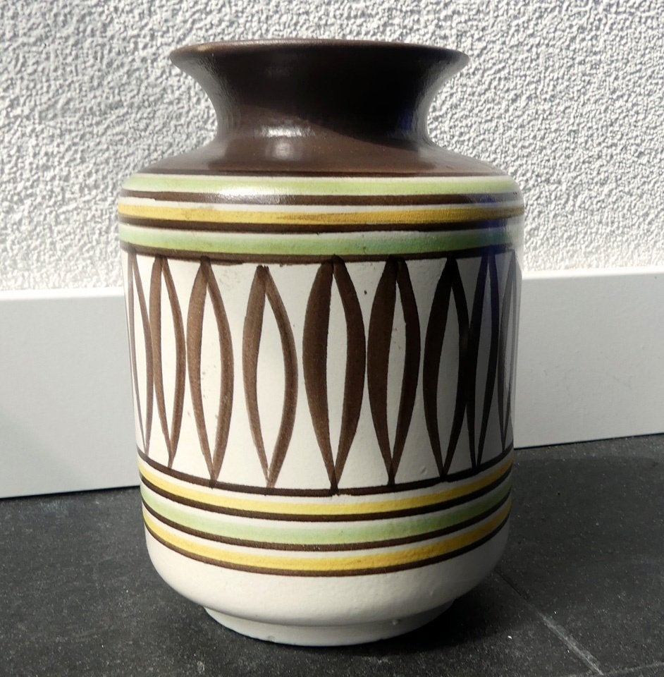 VEB Georgenthal sixties vintage vaas wit bruin West-Germany, Gebruikt, Met patroon/structuur, Wit, 16 cm