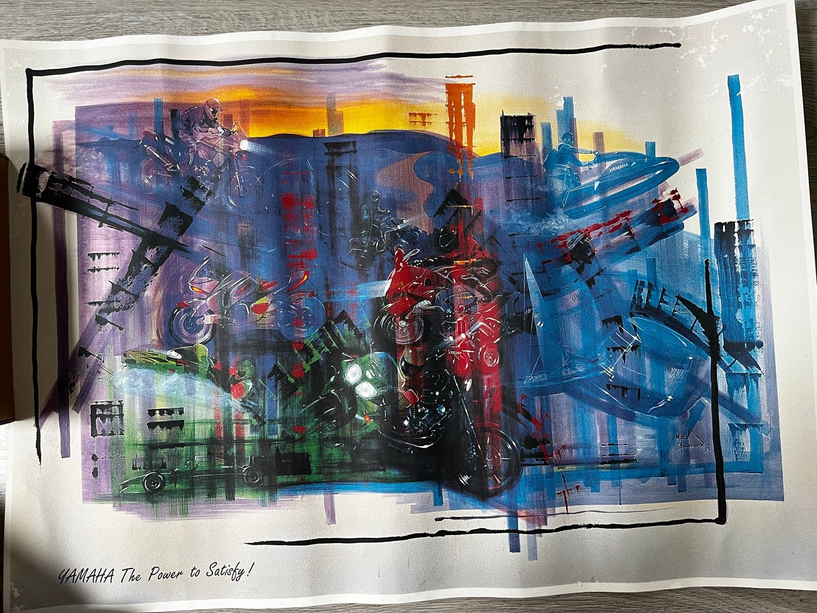 Marcel Bastiaans 1993 Vintage Yamaha Poster, Ophalen of Verzenden, Zo goed als nieuw, Motoren