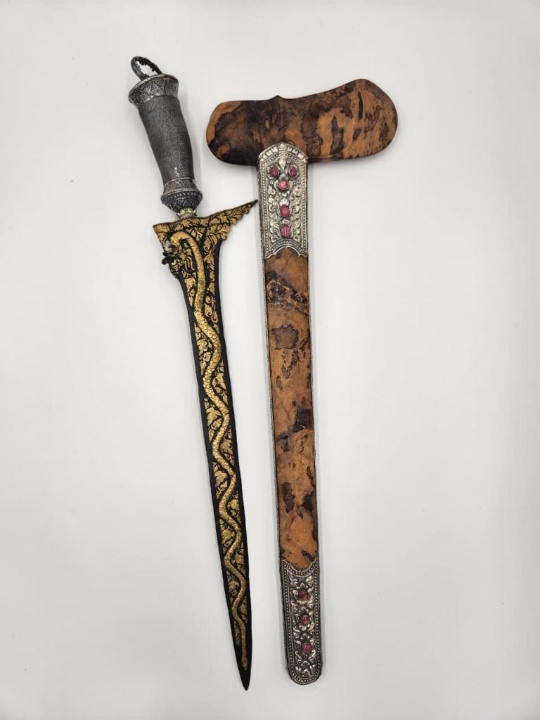 Keris Bali Dapur Nagasasra Kinatah Goud Timoho Zilver KTC40, Verzenden, 70 cm, Overige materialen, Indonesië