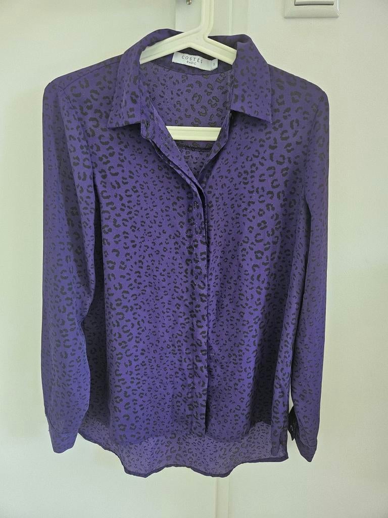 Paarse Costes blouse met panterprint - Maat S, Paars, Ophalen of Verzenden, Costes, Maat 36 (S)