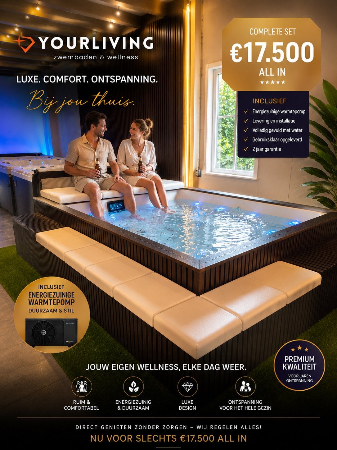 Yourliving Mini Pool Pro | Incl. Warmtepomp | all-in prijs, Ophalen, Nieuw, Opzetzwembad, 200 tot 400 cm