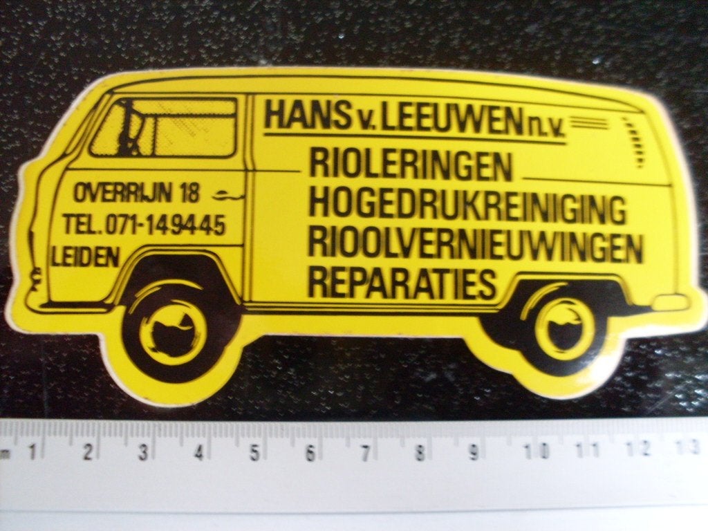 sticker Hans van Leeuwen leiden logo rioleringen reparaties, Verzamelen, Verzenden, Zo goed als nieuw, Bedrijf of Vereniging