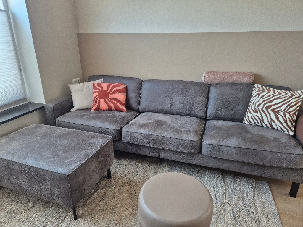 Microleder bank + hocker van Pronto Wonen, Ophalen, 250 tot 300 cm, Driepersoons, 75 tot 100 cm