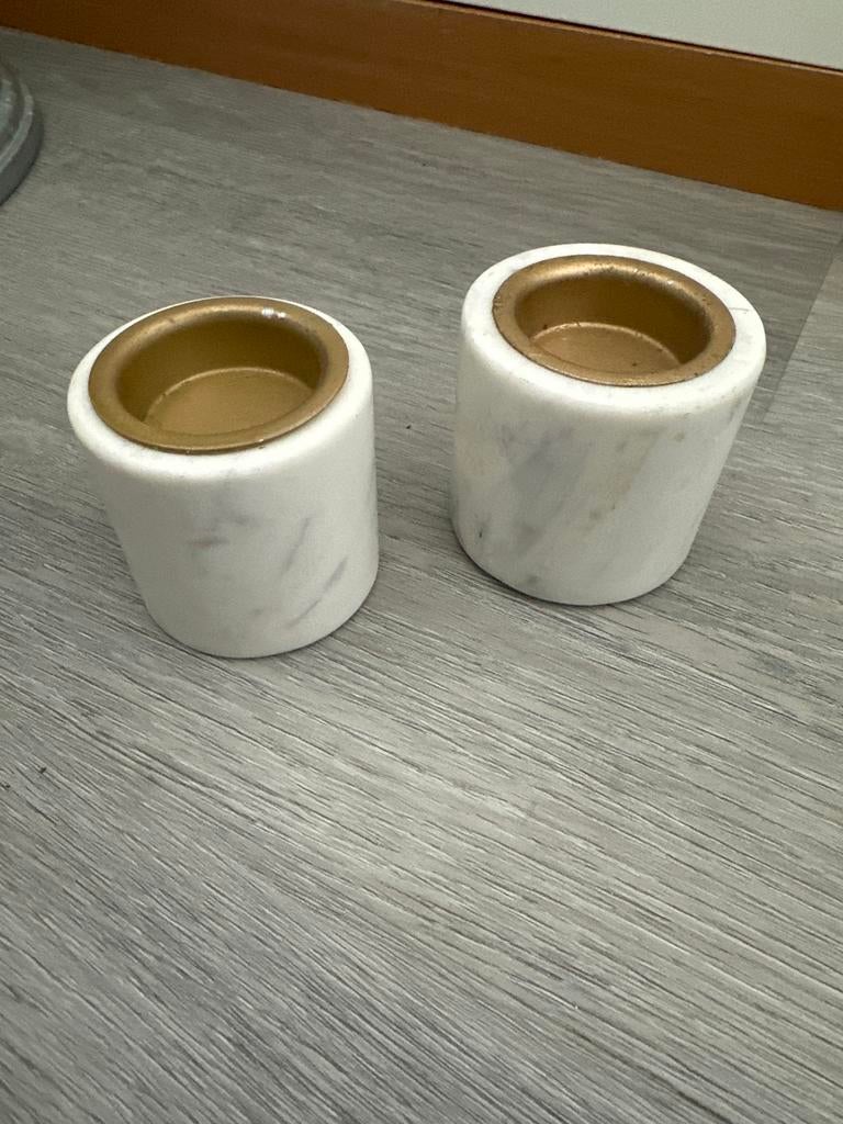 2x Marmeren Waxinelichthouders met Gouden Binnenkant, Huis en Inrichting, Woonaccessoires | Kandelaars en Kaarsen, Overige materialen