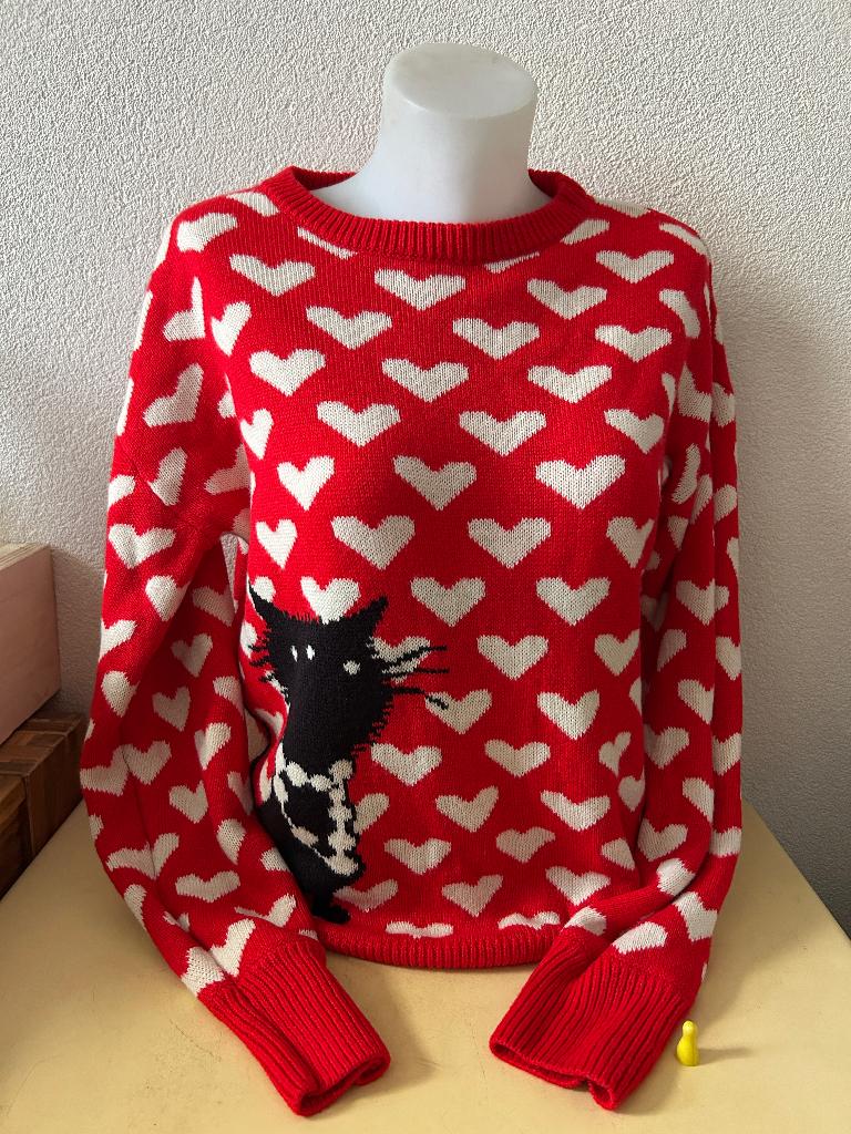 Hema rode Siepie trui met hartjes maat M, Maat 38/40 (M), Ophalen of Verzenden, Zo goed als nieuw, Hema