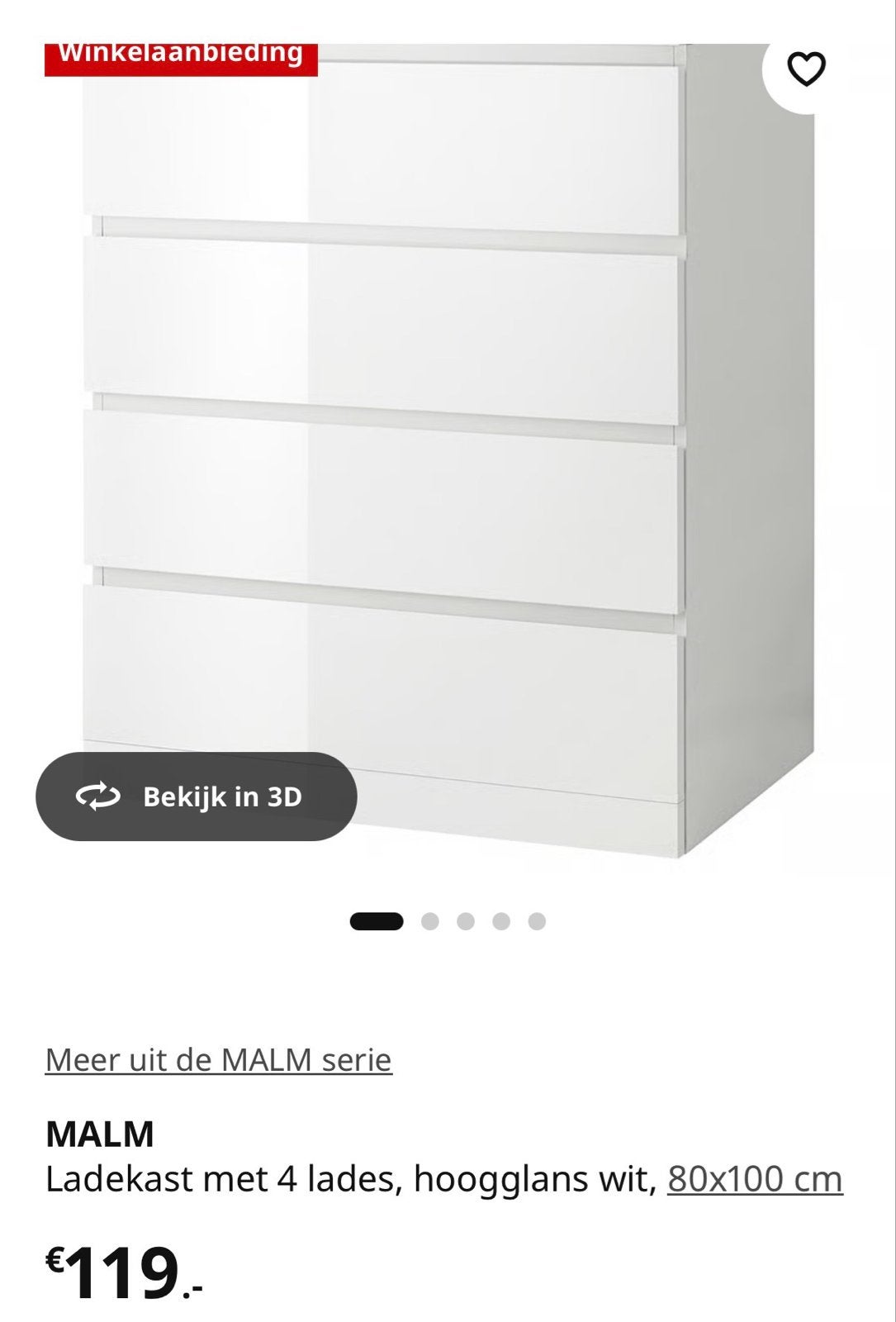 IKEA MALM ladekast, hoogglans wit, 80x100 cm, Huis en Inrichting, Ophalen, Gebruikt, 50 tot 100 cm, 3 of 4 laden