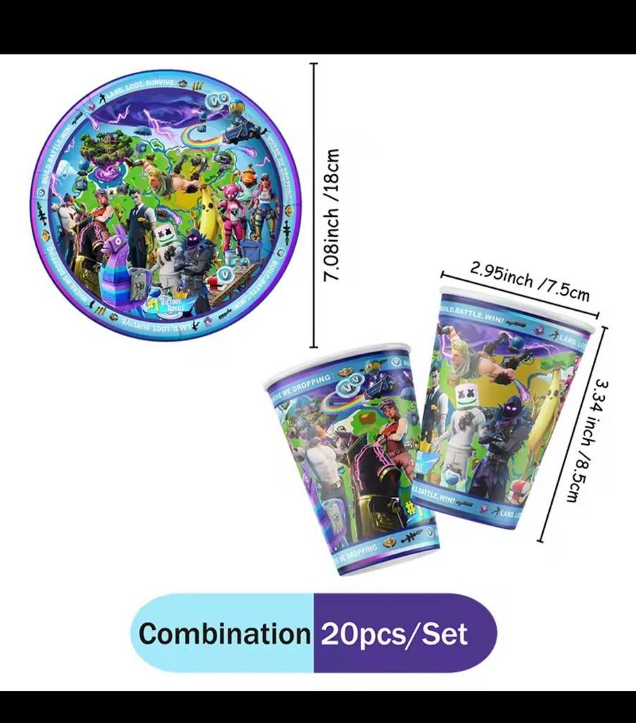 Fortnite Feestartikelen Set: Borden en Bekers (20 stuks), Ophalen, Nieuw, Feestartikel, Verjaardag