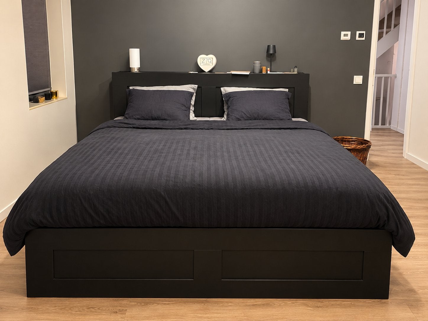 IKEA BRIMNES bed 180x200 cm met opbergruimte + matras, Ophalen, Zwart, Tweepersoons, Zo goed als nieuw