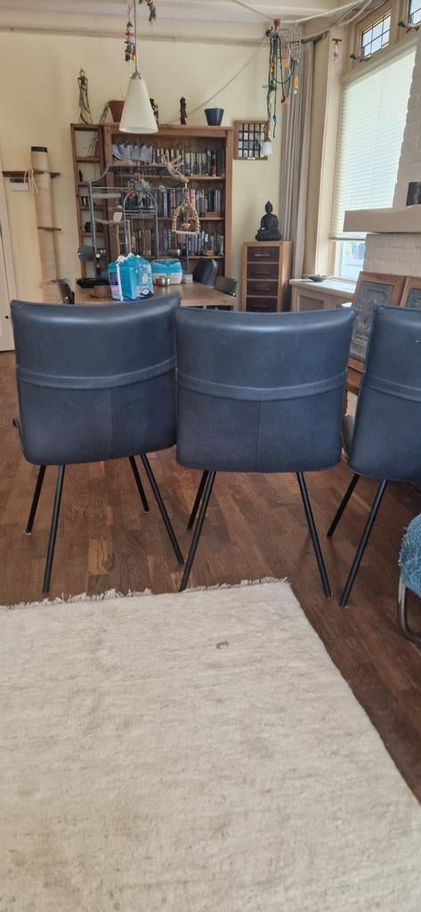 Eetkamer stoelen Enzo Luca, Huis en Inrichting, Ophalen of Verzenden, Blauw, Leer, Vier