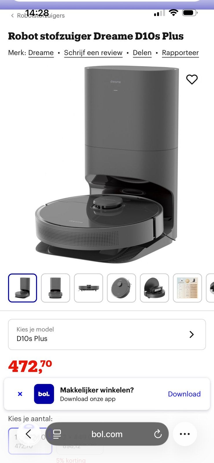 Dreame RLS5D, Robot Vacuum Cleaner, Ophalen of Verzenden, Zo goed als nieuw, Robotstofzuiger