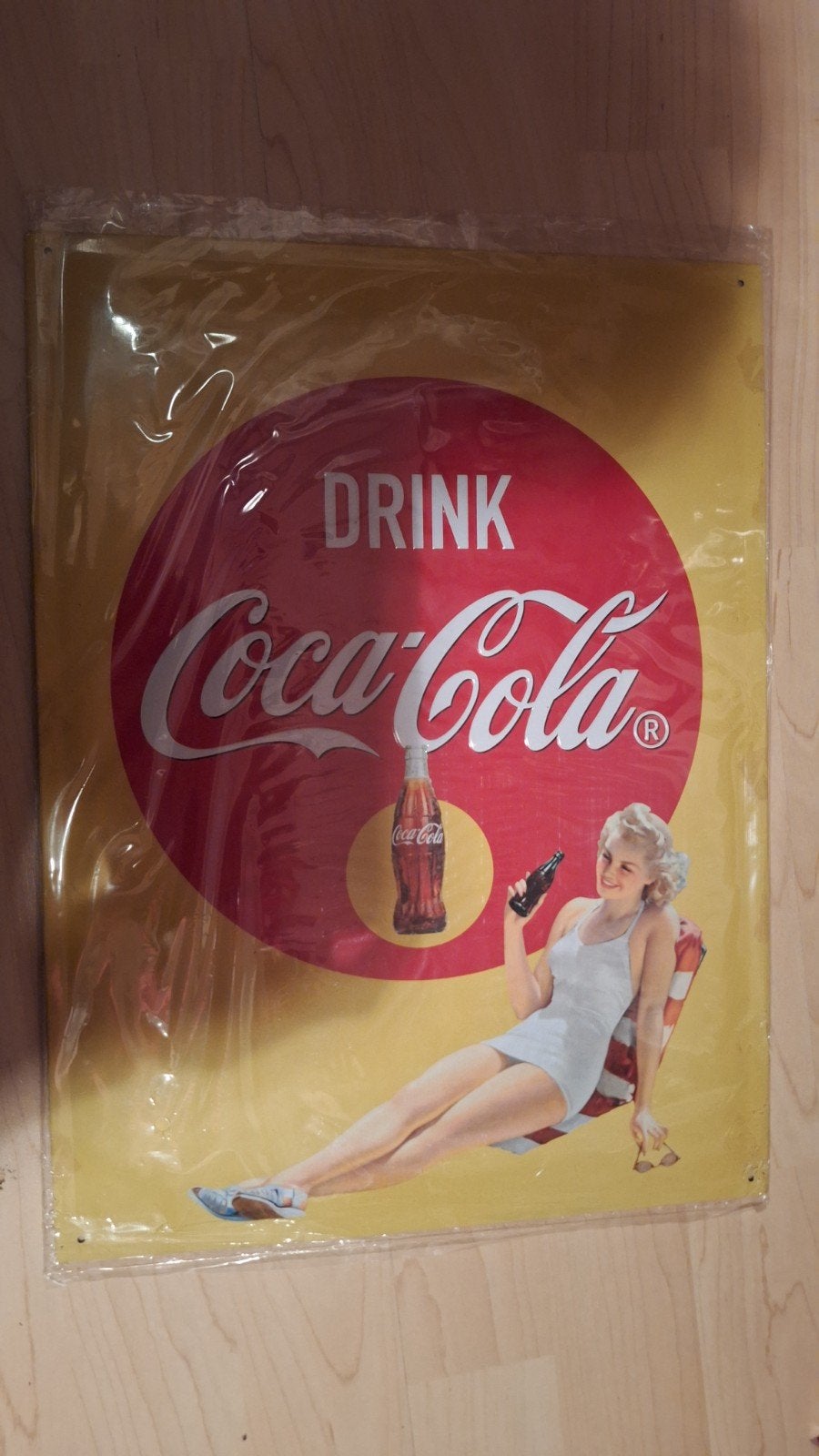 Coca-Cola ijzeren reclamebord in originele verpakking, Verzamelen, Ophalen, Nieuw, Reclamebord