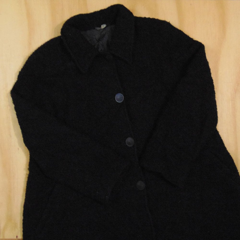 Vintage lange zwarte wollen jas maat 40, Maat 38/40 (M), Verzenden, Zwart, Zo goed als nieuw