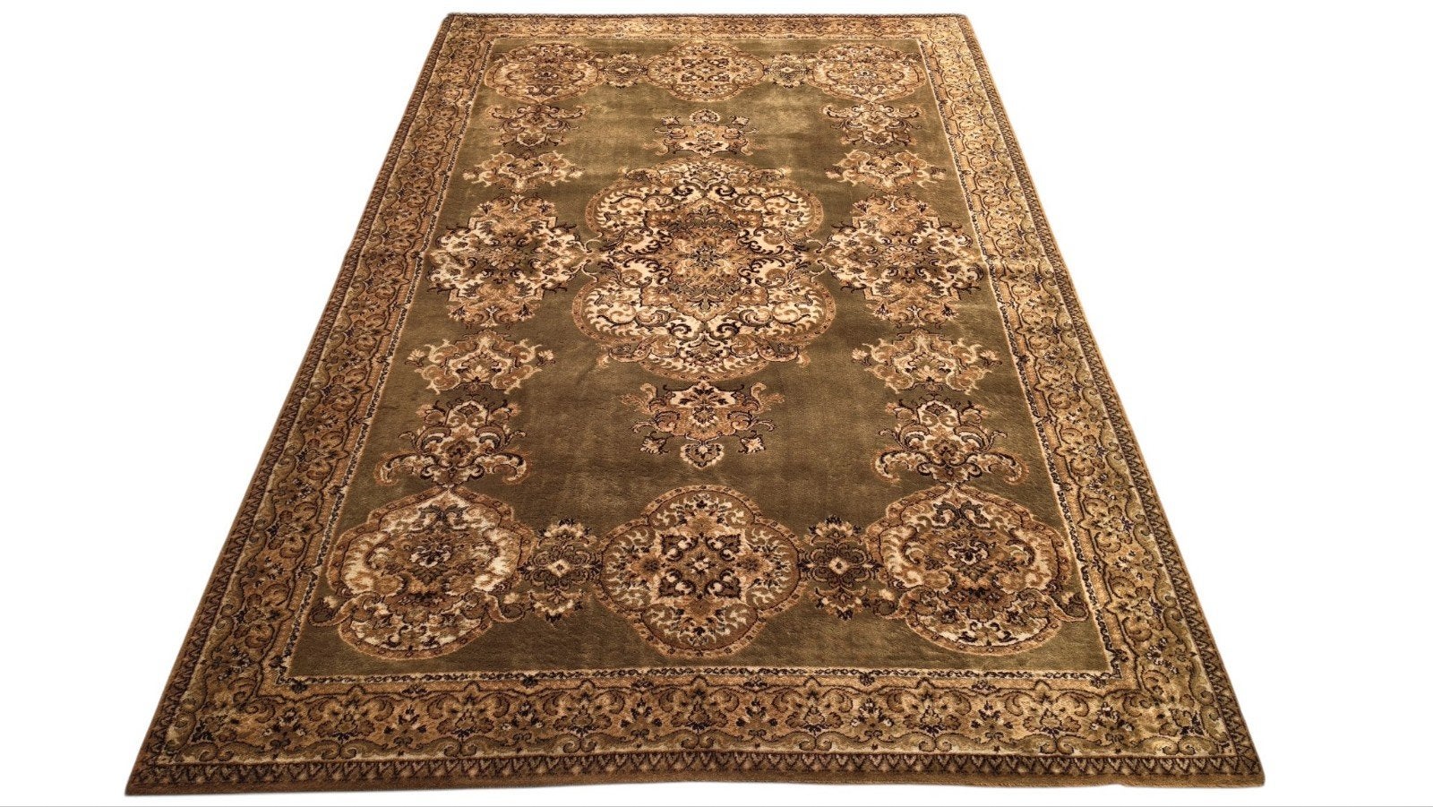 Vintage oosters wol vloerkleed Retro green gold 197x298cm, Klassiek, Oosters, Traditioneel, 150 tot 200 cm, 200 cm of meer, Www.hypepopup.nl