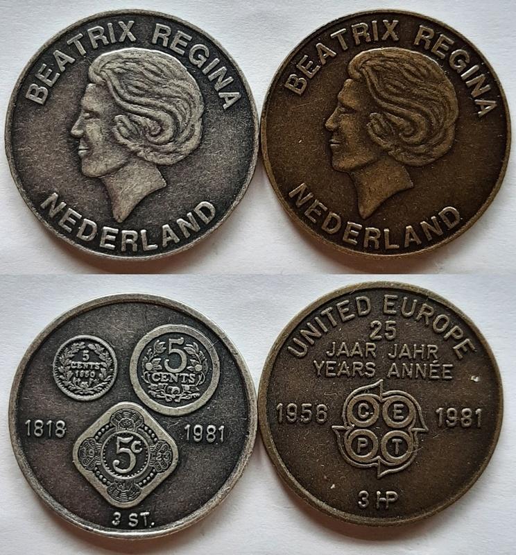 Beatrix, 2 penningen 1981, Verzenden, Brons, Nederland