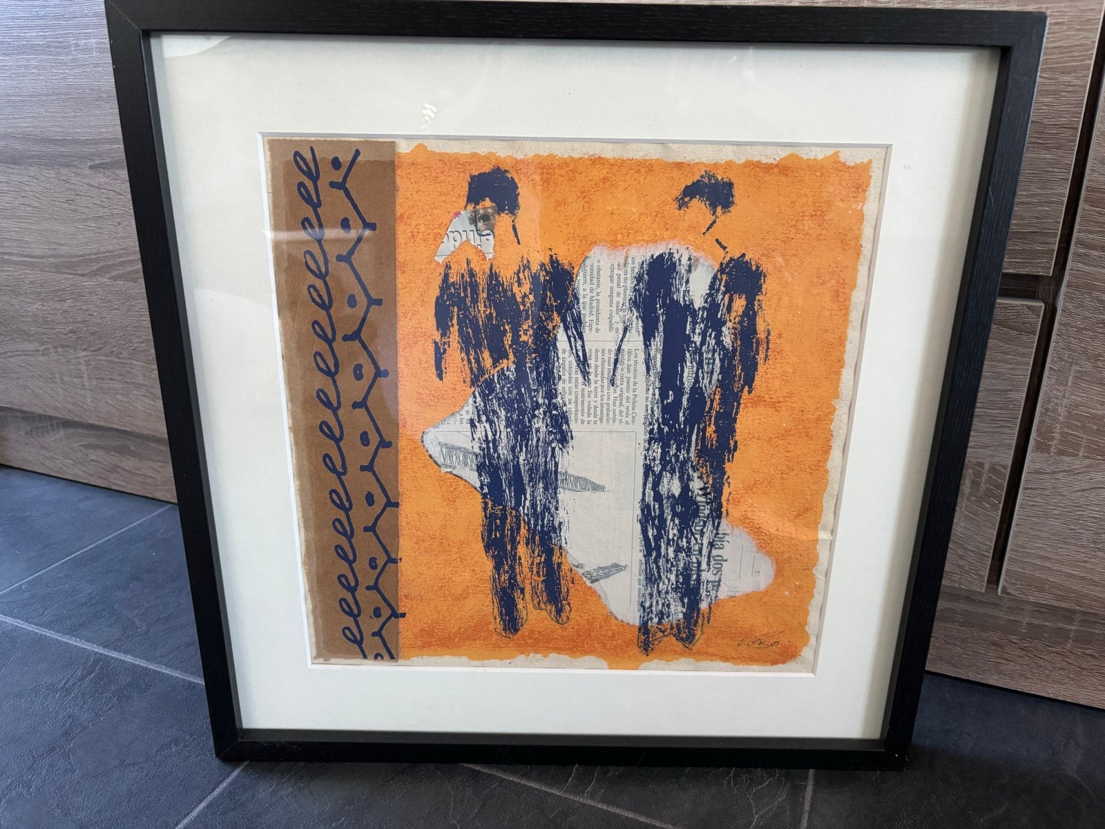 Abstracte kunst in lijst -gesigneerd, Ophalen of Verzenden
