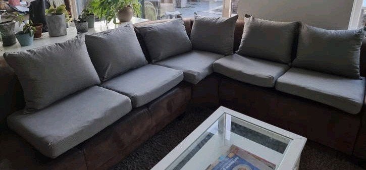 Mooie tuin/loungebank-kussens, grijs. 6 rug,-en 5 zitkussens, Ophalen, Gebruikt