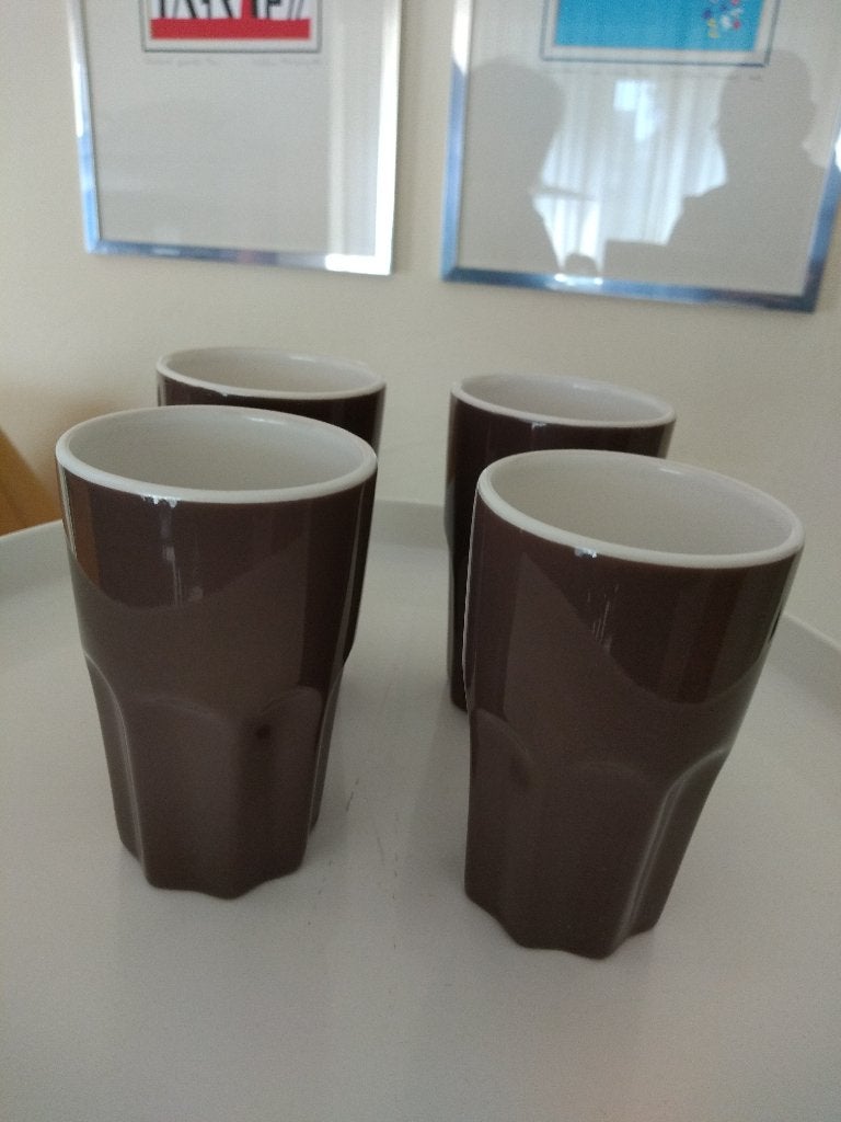 4 stuks drinkbekers bruin, Nieuw, Overige stijlen, Aardewerk, Mok