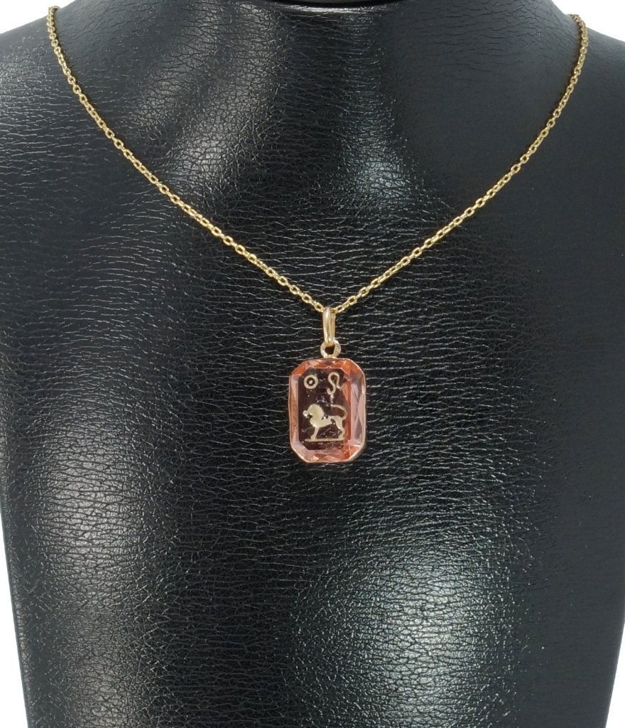Toermalijn leeuw fraaie 14k gouden ketting hanger vintage