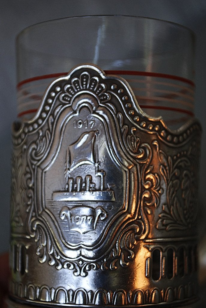 Theeglas houder Aurora verzilverd Melchior, origineel Glas, Antiek en Kunst, Ophalen of Verzenden