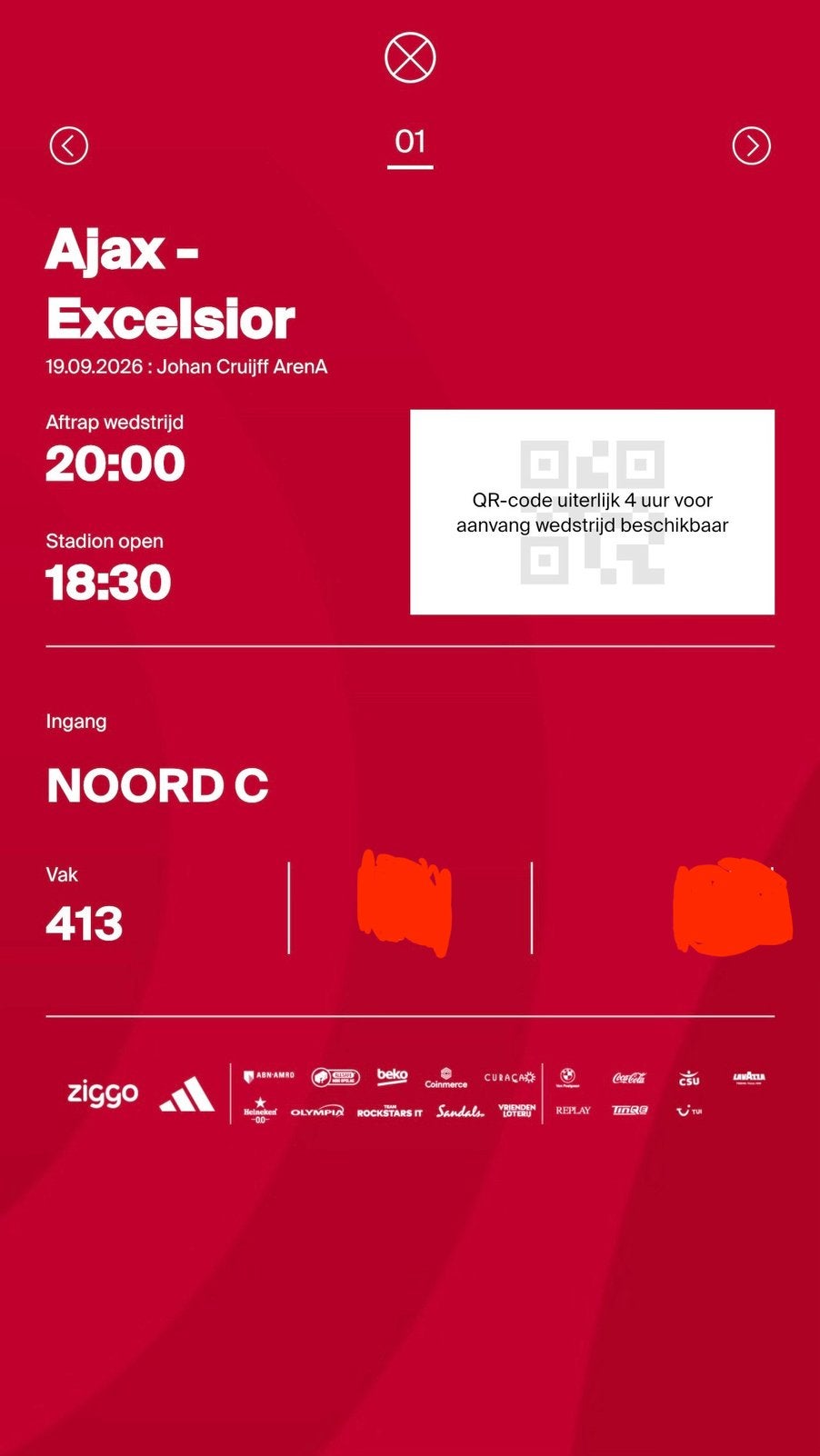 Ajax - Excelsior Vak 413 1 Ticket, Tickets en Kaartjes, Eén persoon, September