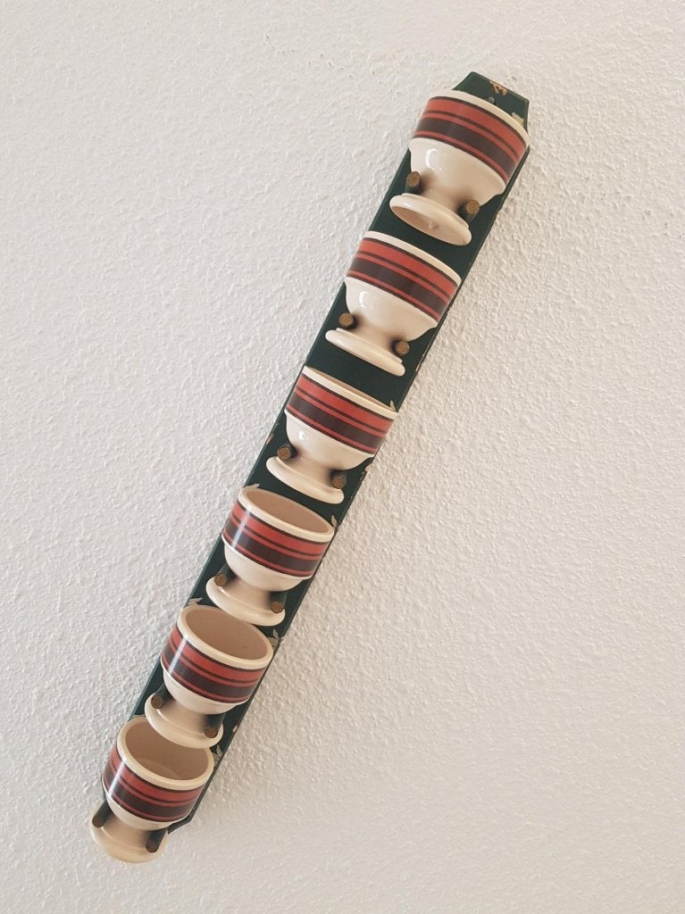Retro Vintage houten eierdopjeshouder Emsa 6 eierdopjes, Kunststof, Gebruikt, Overige merken, Overige typen