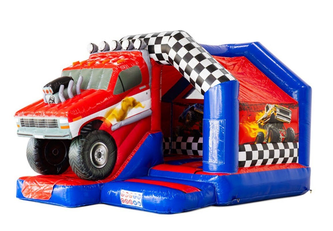 Springkussen Monstertruck huren incl. bezorging — Springkamp, Hobby en Vrije tijd, Ophalen, Zo goed als nieuw, Overige