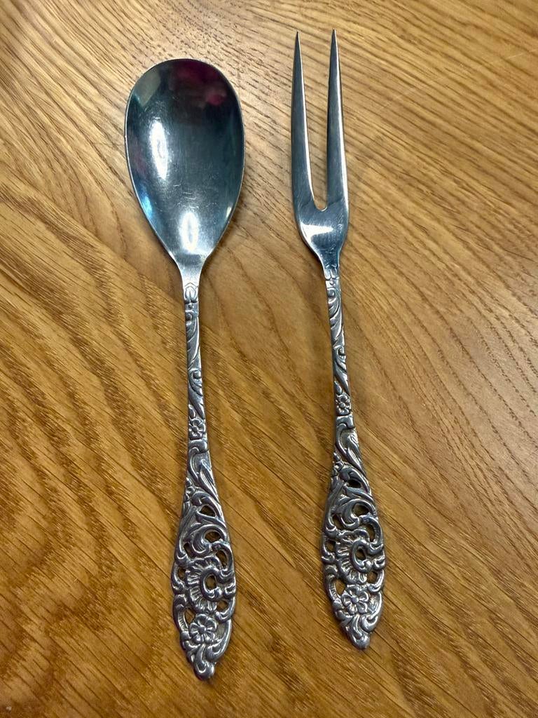 Sola verzilverd lepeltje en vleesvorkje (vintage), Ophalen of Verzenden