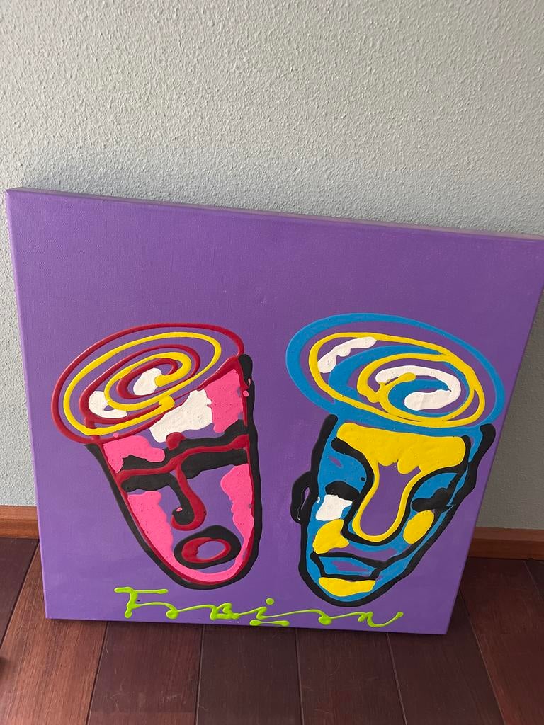 Uniek schilderij 'Friends' van Herman Brood leerling, Ophalen of Verzenden
