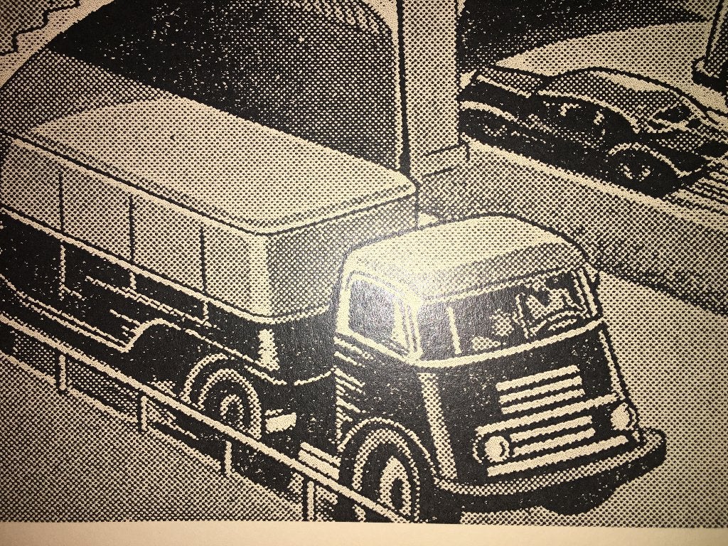 DAF poster uit de jaren 50 met DAF zevenstrepers op de weg, Verzamelen, Ophalen of Verzenden, Zo goed als nieuw, Auto's