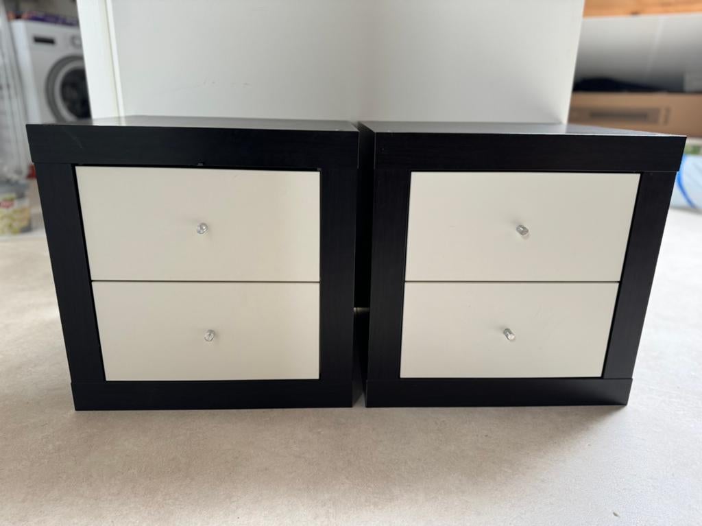 2x Ikea kallax nacht kastje zwart bruin met 2x lade inzet, Ophalen, Minder dan 45 cm, Zo goed als nieuw, Minder dan 55 cm