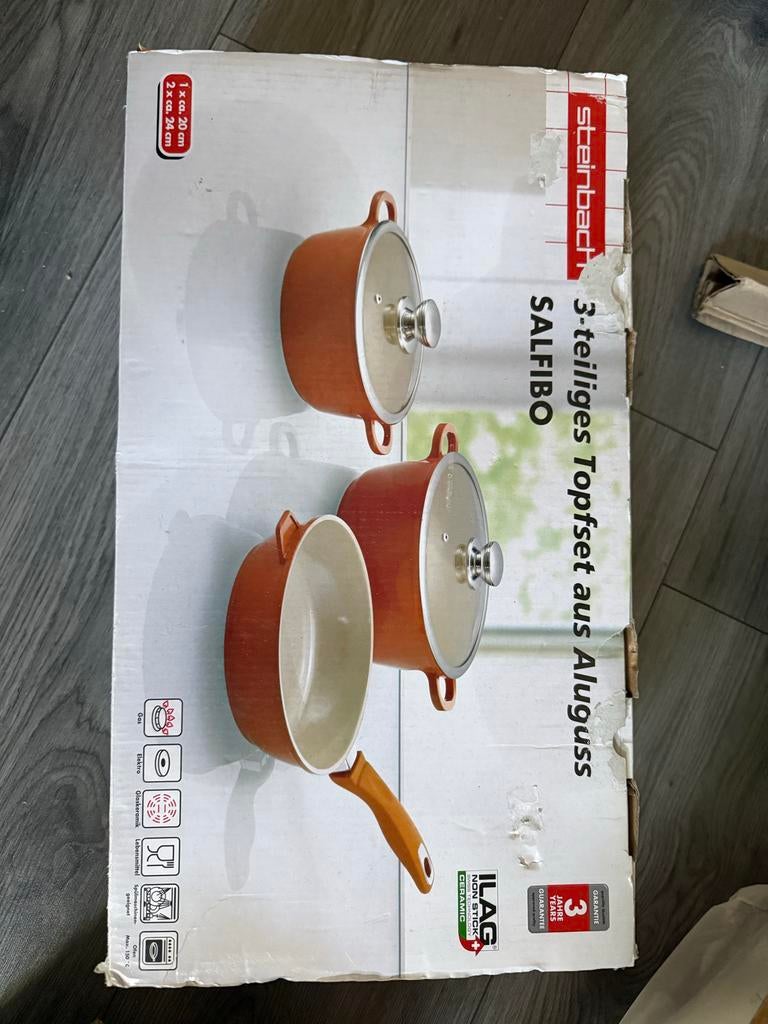 Steinbach Salfibo 3-delig pannenset nieuwe, Keramische plaat, Pannenset, Ophalen of Verzenden, Nieuw